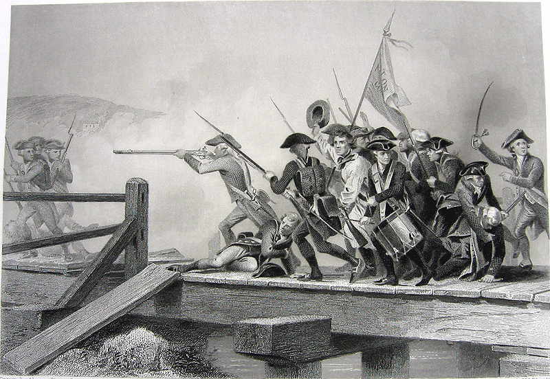 Revolutionary War BATTLE of LEXINGTON CONCORD BRIDGE Old 1859 Art