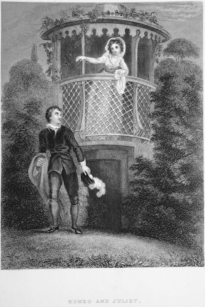 Shakespeare Play ROMEO & JULIET LOVERS BALCONY SCENE ~ 1880 Art Print  Engraving