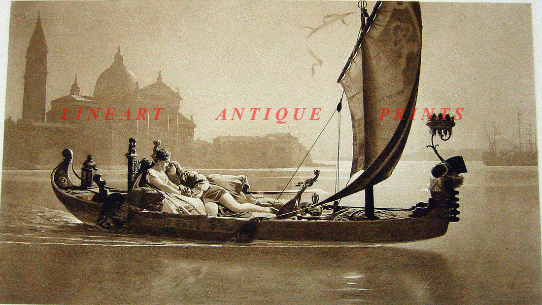 VENICE BOAT ON LAGOON ~ 1886 Lecomte Du Nouy Print RARE  