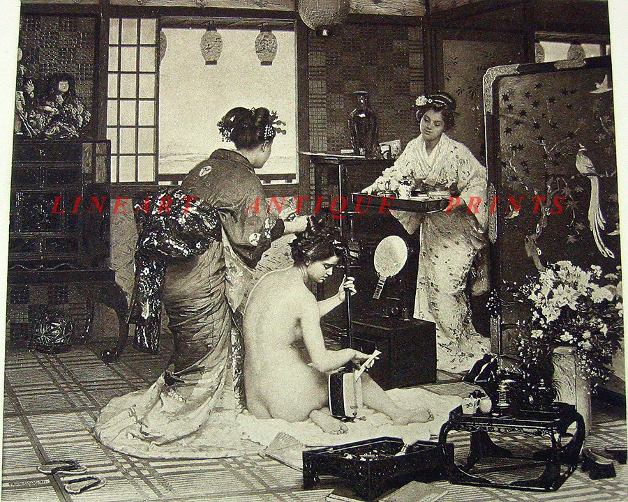 Japanese Geisha Nude Model - Details about NAKED NUDE JAPANESE GEISHA GIRL WOMEN BATHE KOMONO ~ Old 1886  Art Print RARE!