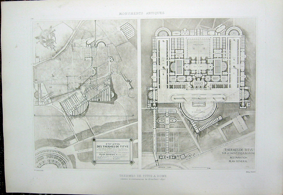 154 Baths Of Emperor Titus Layout Plan Design 1910 Architecture Art Print Ebay