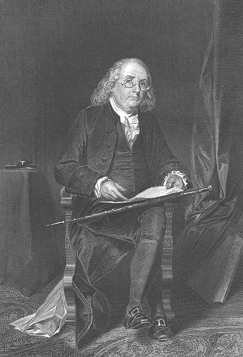 Inventor Author BEN FRANKLIN ~ 1863 Art Engraving RARE  