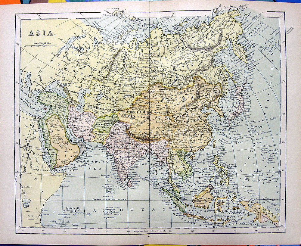 ASIA CHINA JAPAN PHILLIPINES RUSSIA INDIA GUINEA MAP ~ 1876 Art Print ...