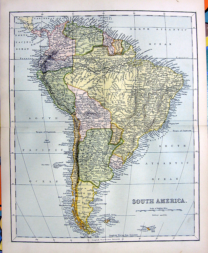 Rare 1876 Color Engraving Art Print ~ SOUTH AMERICA MAP | eBay